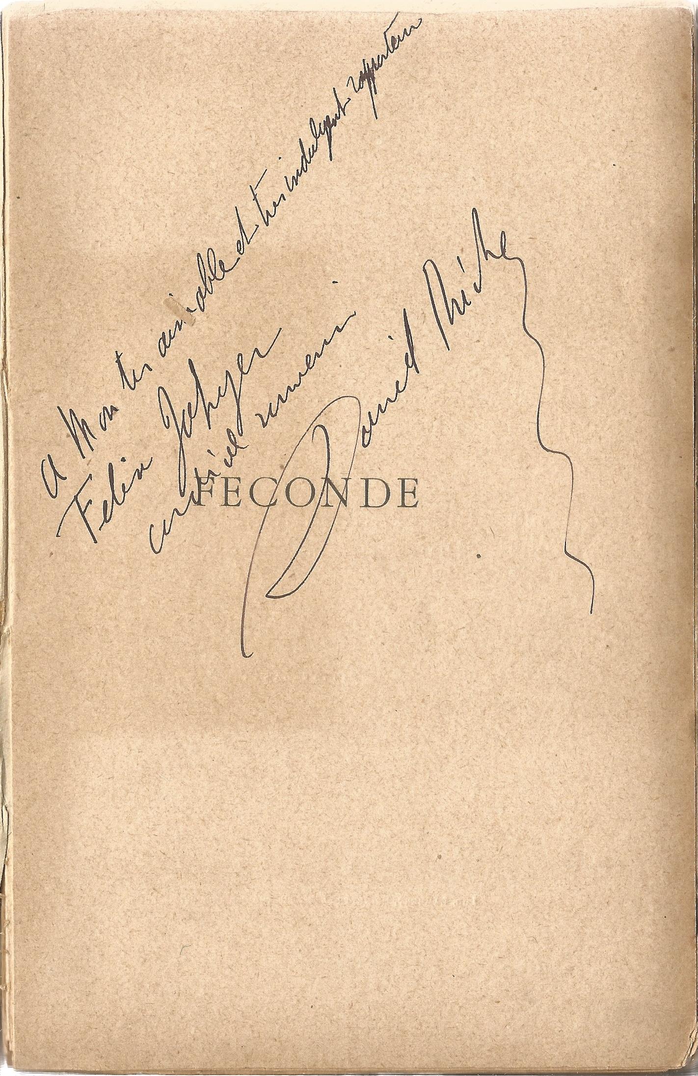Daniel Riche signed softback book Feconde, some loose pages but scarce autographWe combine postage - Image 2 of 2