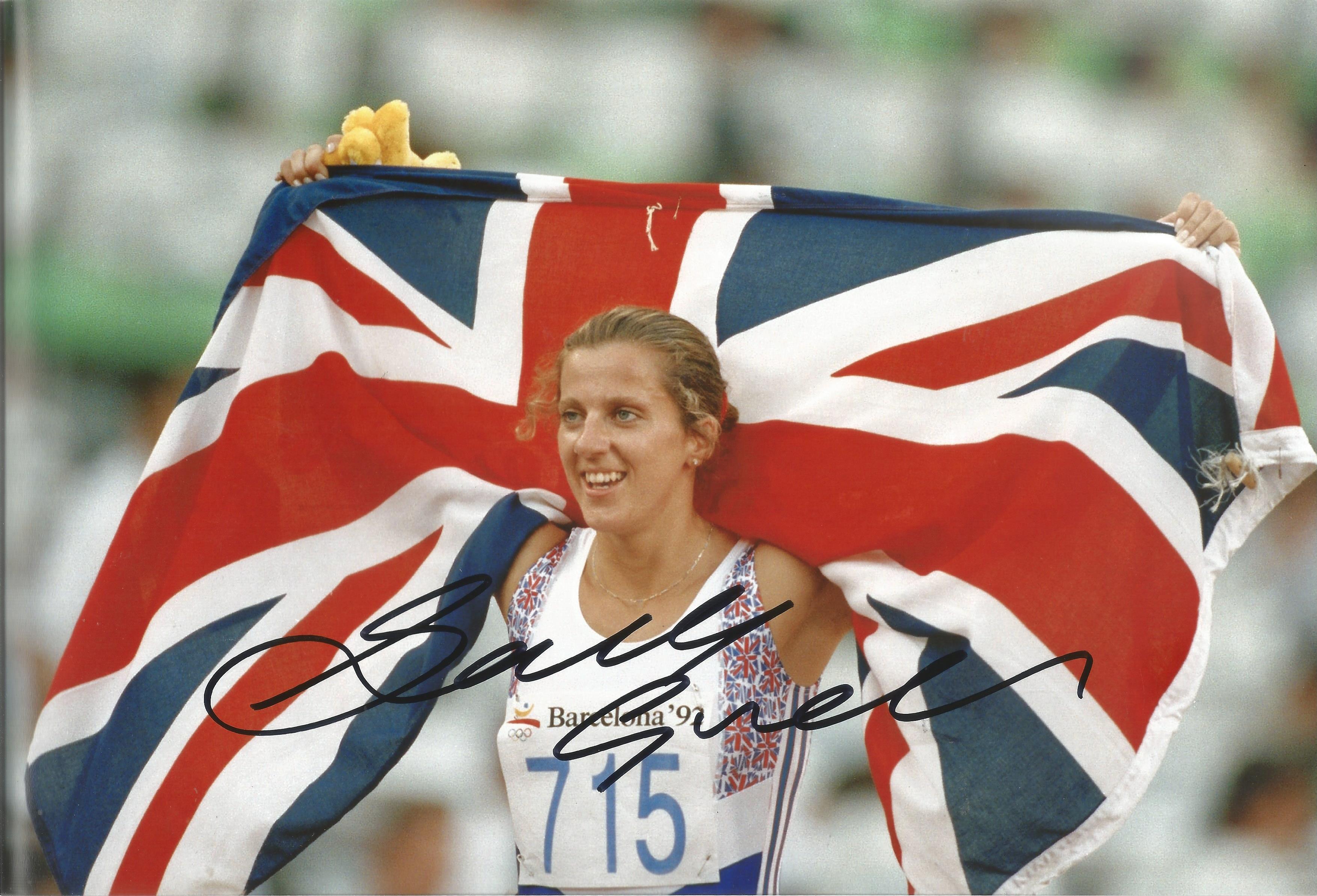 Sally Gunnell Signed Olympics 92 Barcelona Athletics 8x12 Photo. Good condition. All autographs come