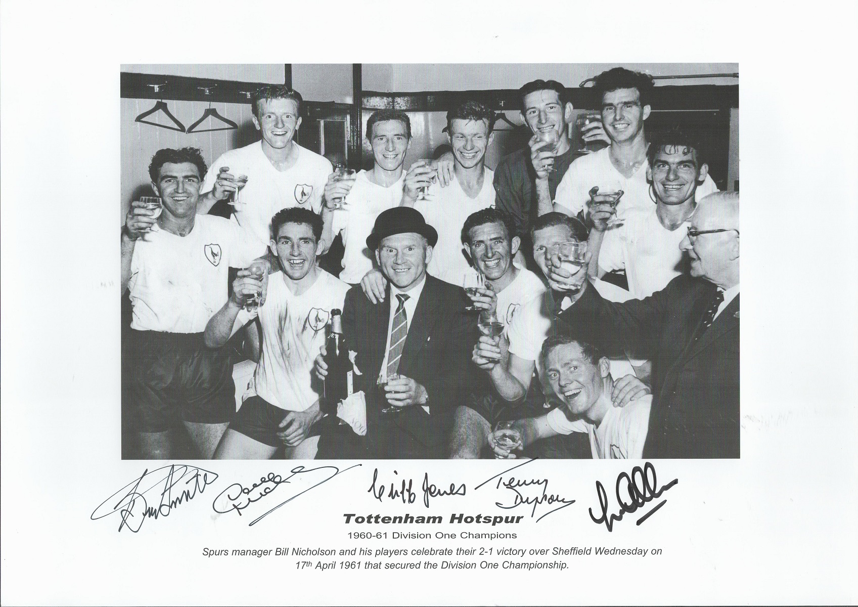 Tottenham Hotspur multi signed 1960 61 Division One Champions signatures included are Bobby Smith,