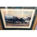 World War II 34x29 framed and mounted print titled "Operations On" signed in pencil by Sir Arthur