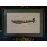 B7 RARE - An early Battle of Britain Museum Appeal Spitfire print signed by 23 RAF pilots who all