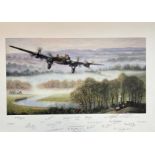 Multi-Signed Bill Perring Print. Titled "Lancaster!". Signed in Pencil By Battle Of Britain,