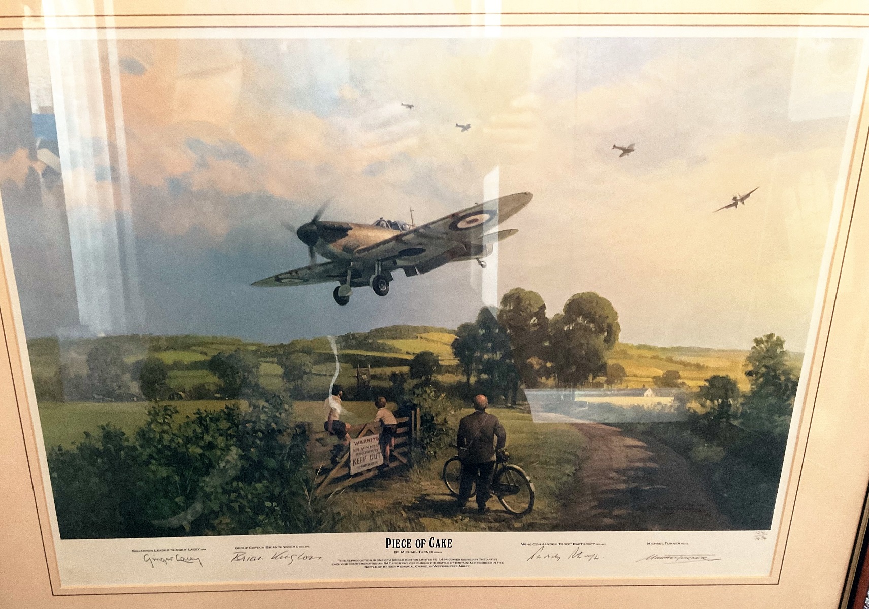 Piece of Cake print by Michael Turner. Signed by Squadron Leader Ginger Lacey DFM, Group Capitan