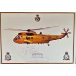 Pilot Tony Gear Signed Print. Titled Commemorating the Return to Moray, Sea King Helicopter.