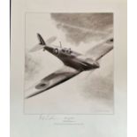 RAF Pilot Alex Henshaw Signed Frank Wootton Print, Titled Sigh Of A Merlin. 19x16 in size. Good