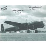 Multi-signed 10x8 black and white photo of RAF Warplane. Signed by Johnny Johnson, Ronald Hommes and