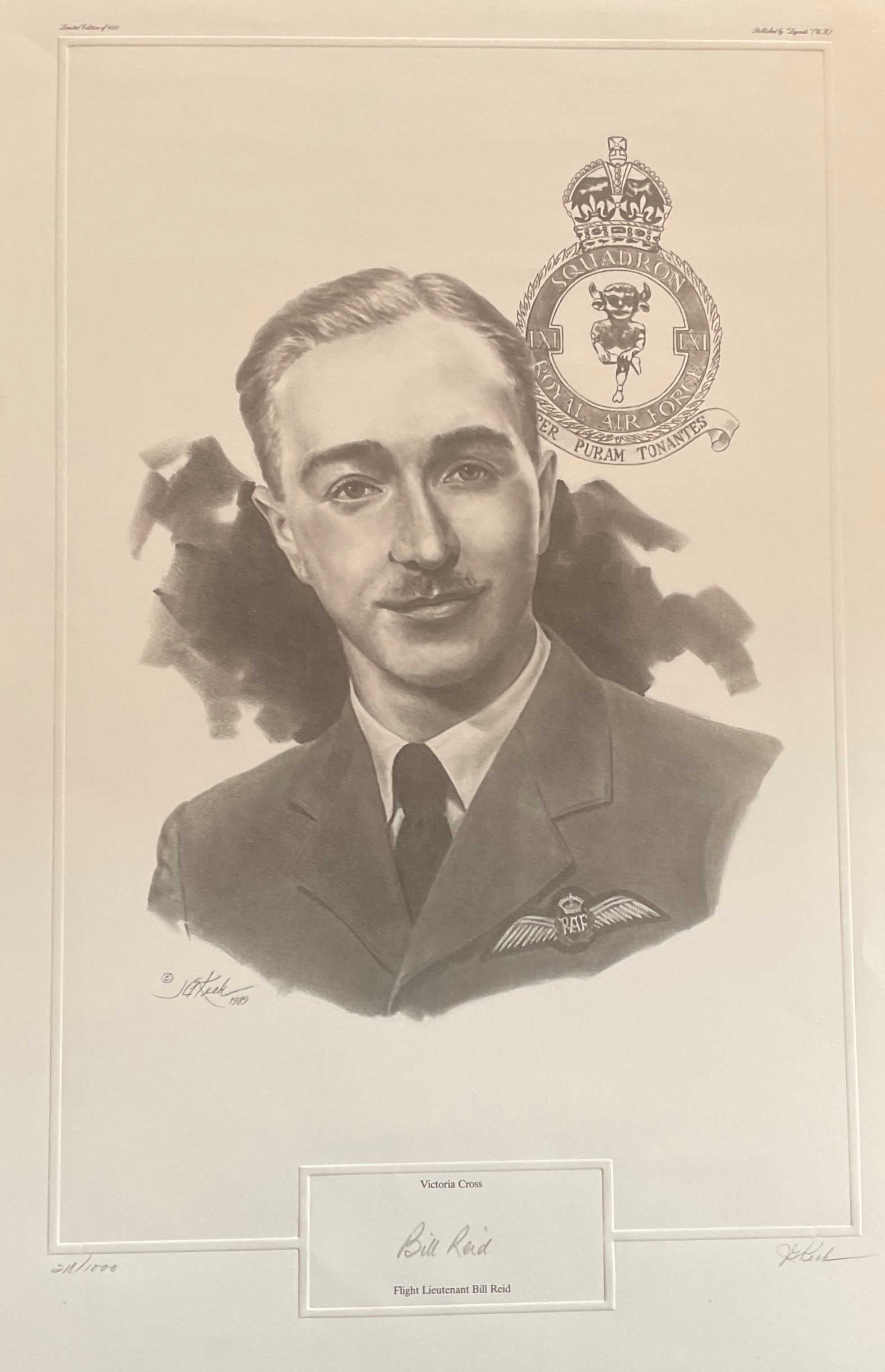 World War II Flight Lieutenant Bill Reid VC signed 24x16 pencil drawing limited edition also
