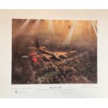 Leonard Cheshire Signed Terence Cuneo Print. Titled "Mosquito Mk:VI". Also signed by the Artist