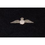 B19 A vintage White Metal and Marcasite World War Two era RAF Wings sweetheart brooch with Kings