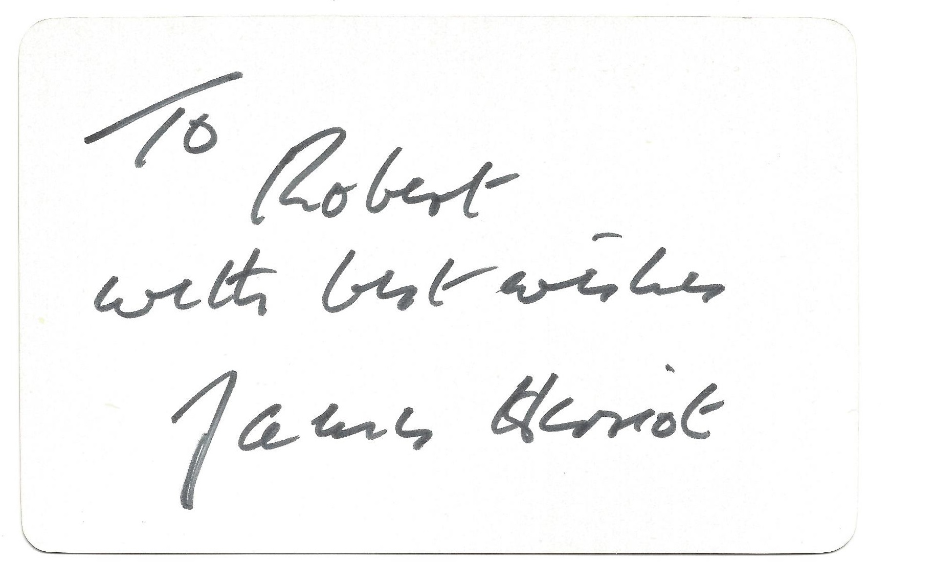 James Herriot signed white card 3 1 2 x 5 1 2 dedicated. Good condition. All autographs come with