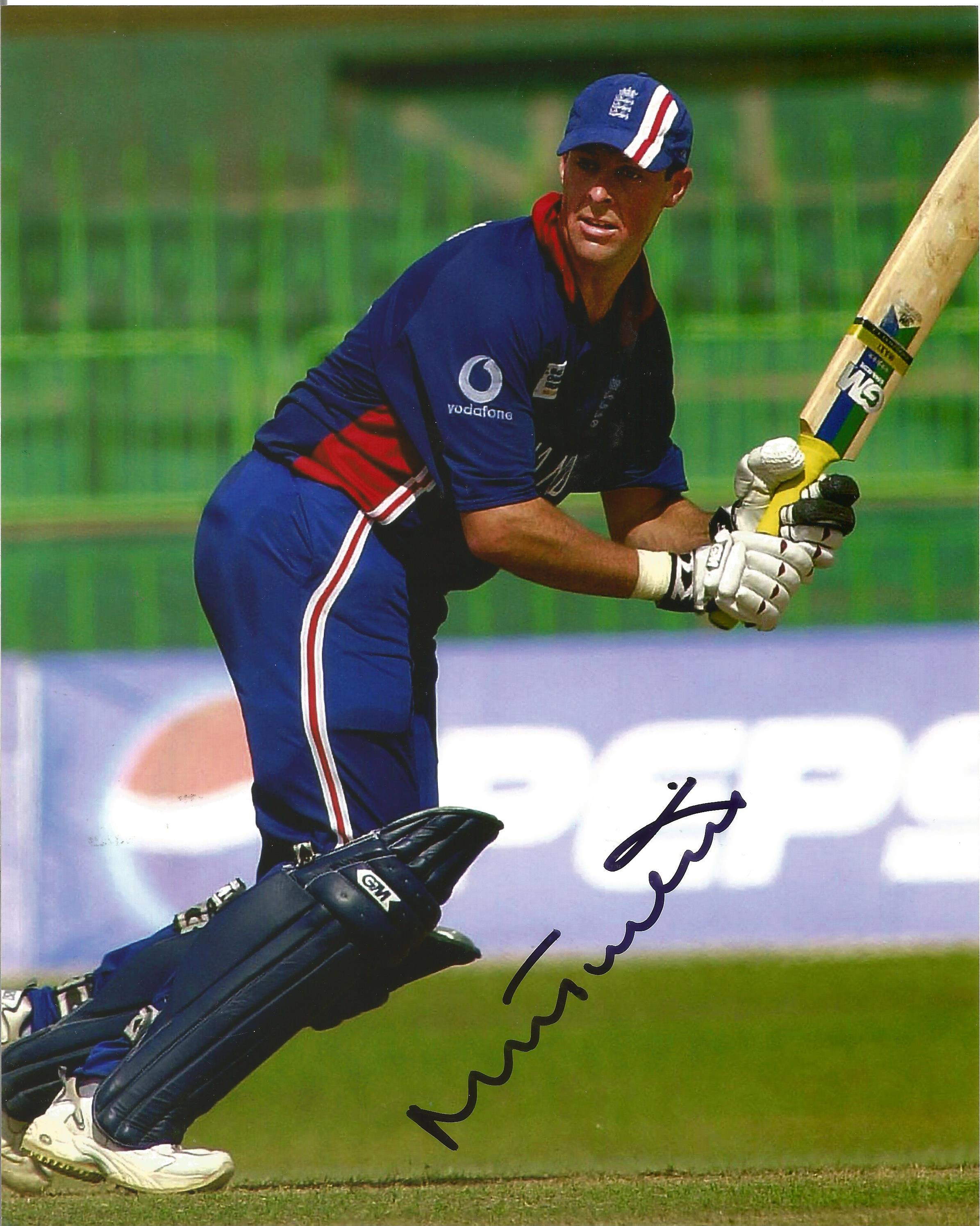 Cricket. Marcus Edward Trescothick MBE Signed 10x8 colour photo. Photo shows Trescothick batting