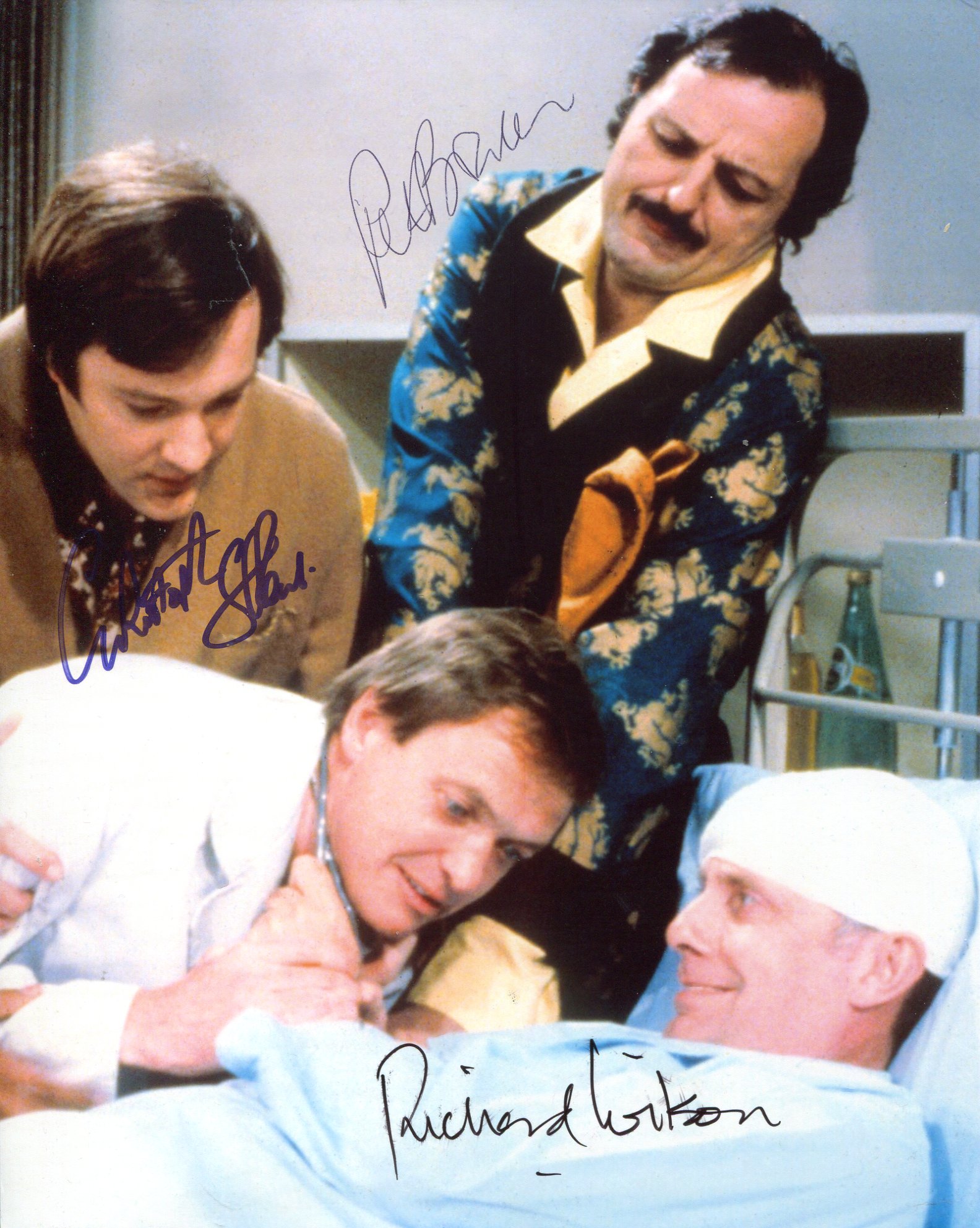 Only When I Laugh 1980's TV comedy series photo signed by Peter Bowles, Christopher Strauli and