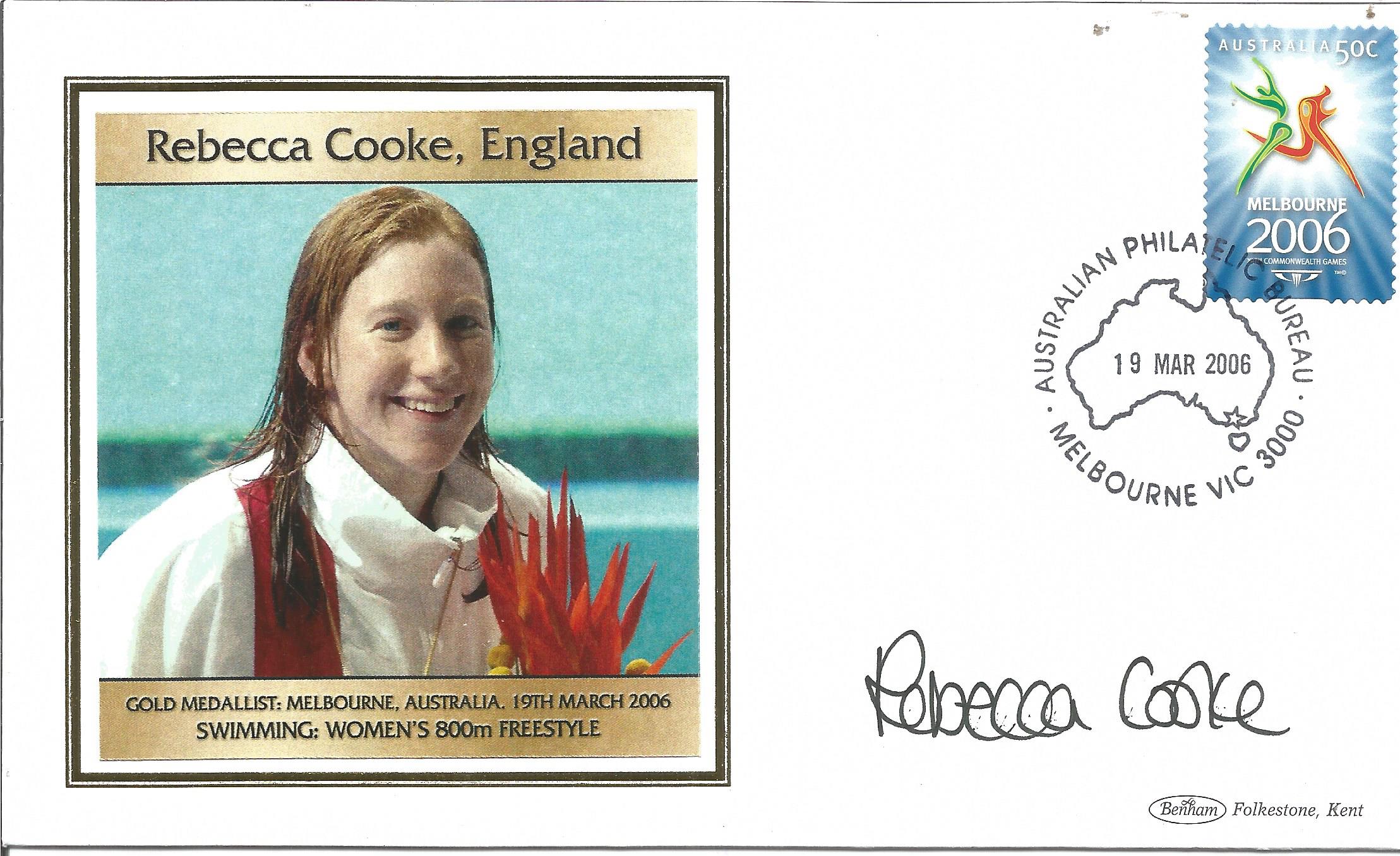 Olympic medal winner Rebecca Cooke signed Benham Melbourne Olympics silk FDC to commemorate the