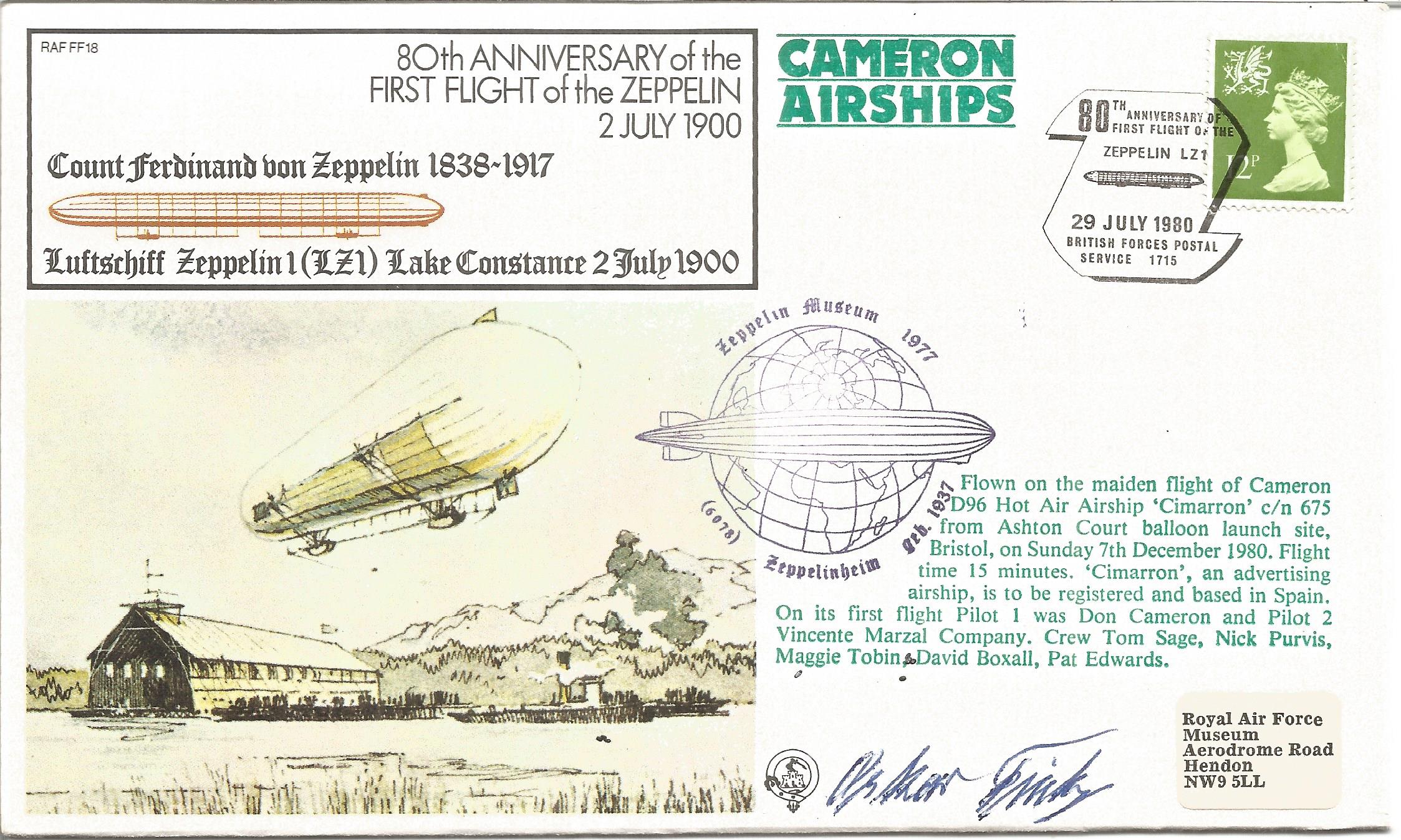 Oskar Fink signed 80th Anniversary of the First Flight of the Zeppelin 2 July 1900 FDC No. 1423 of