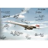 Concorde multi signed 12x8 colour photo signatures includes 13 flight crew signatures such as Cpt