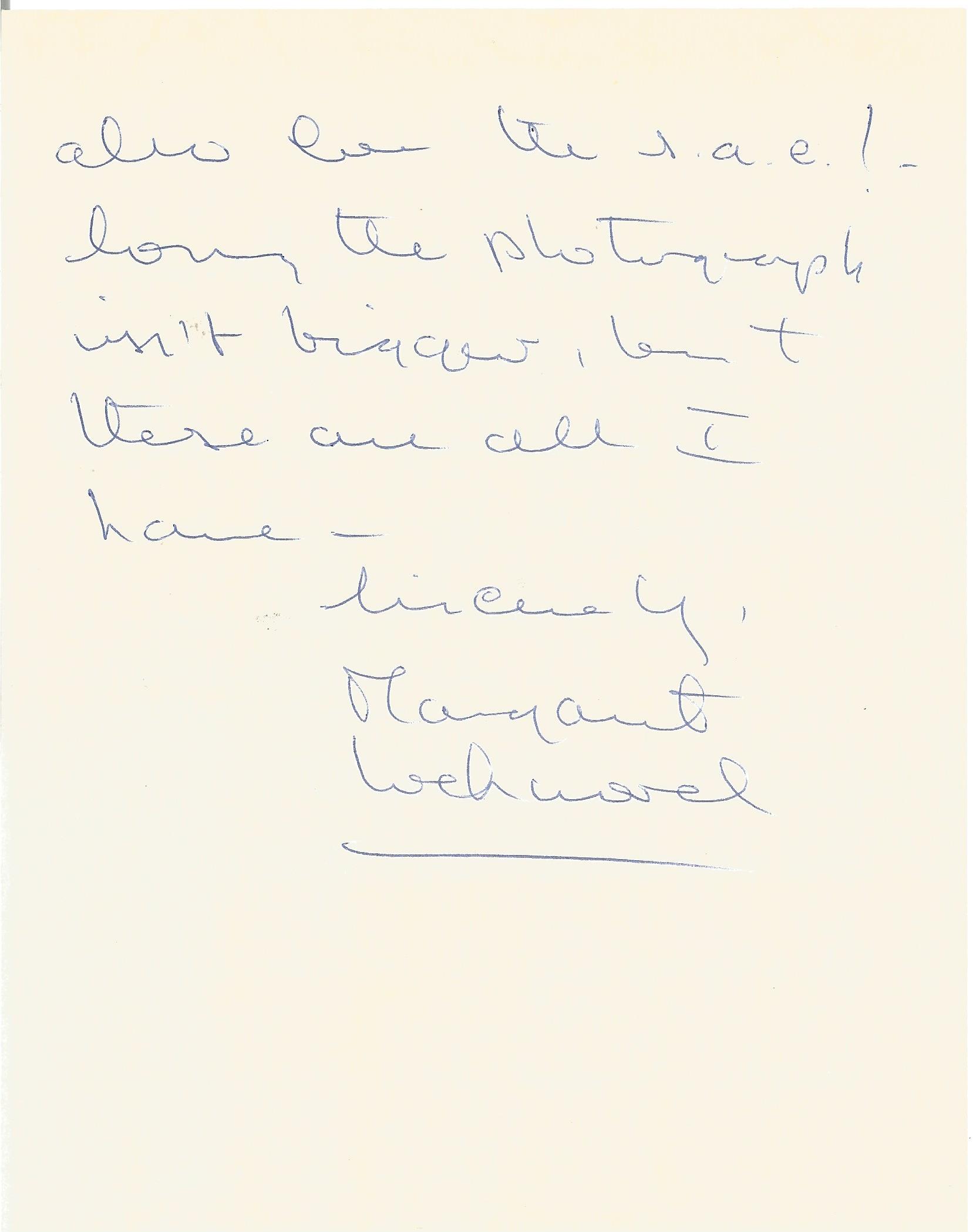 Margaret Lockwood hand written letter on headed paper signature could be clipped. Margaret Lockwood, - Image 2 of 2