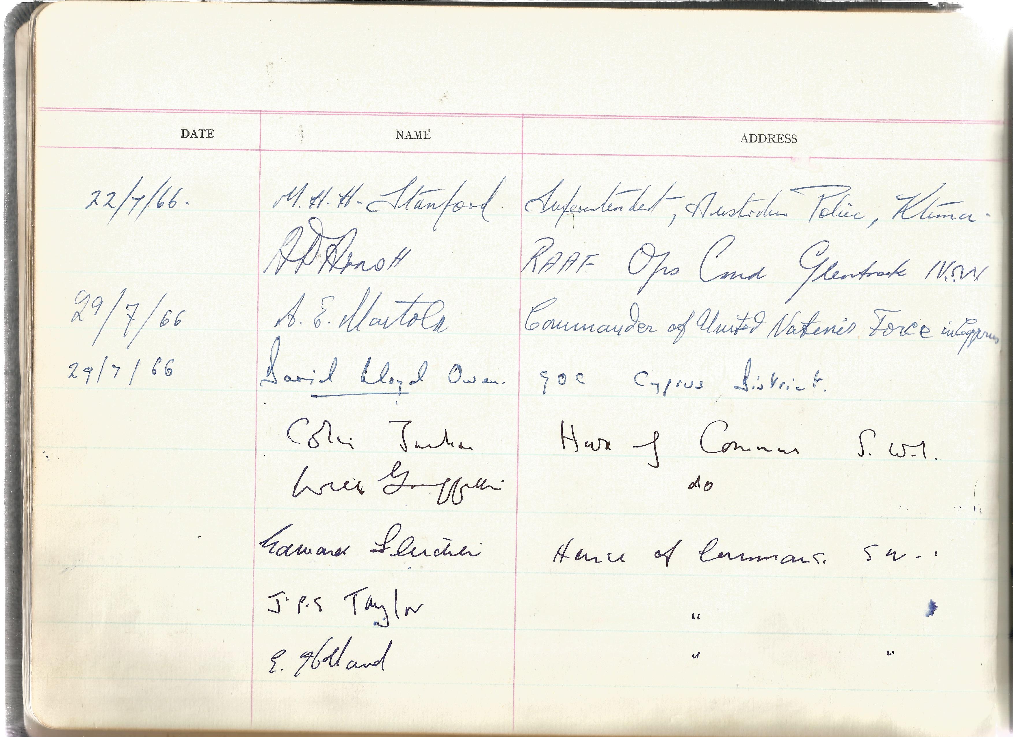 Visitors Book Collection Officers Mess RAF EPISKOPI BFPO53 dated August 1965 th July 1975 includes - Image 3 of 21