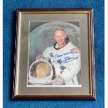 Buzz Aldrin signed 14x11 mounted and framed colour photo. Buzz Aldrin ( born Edwin Eugene Aldrin Jr.