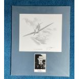 Adolf Galland 22x18 mounted signature piece includes original pencil drawing of Oberstleutnant Adolf