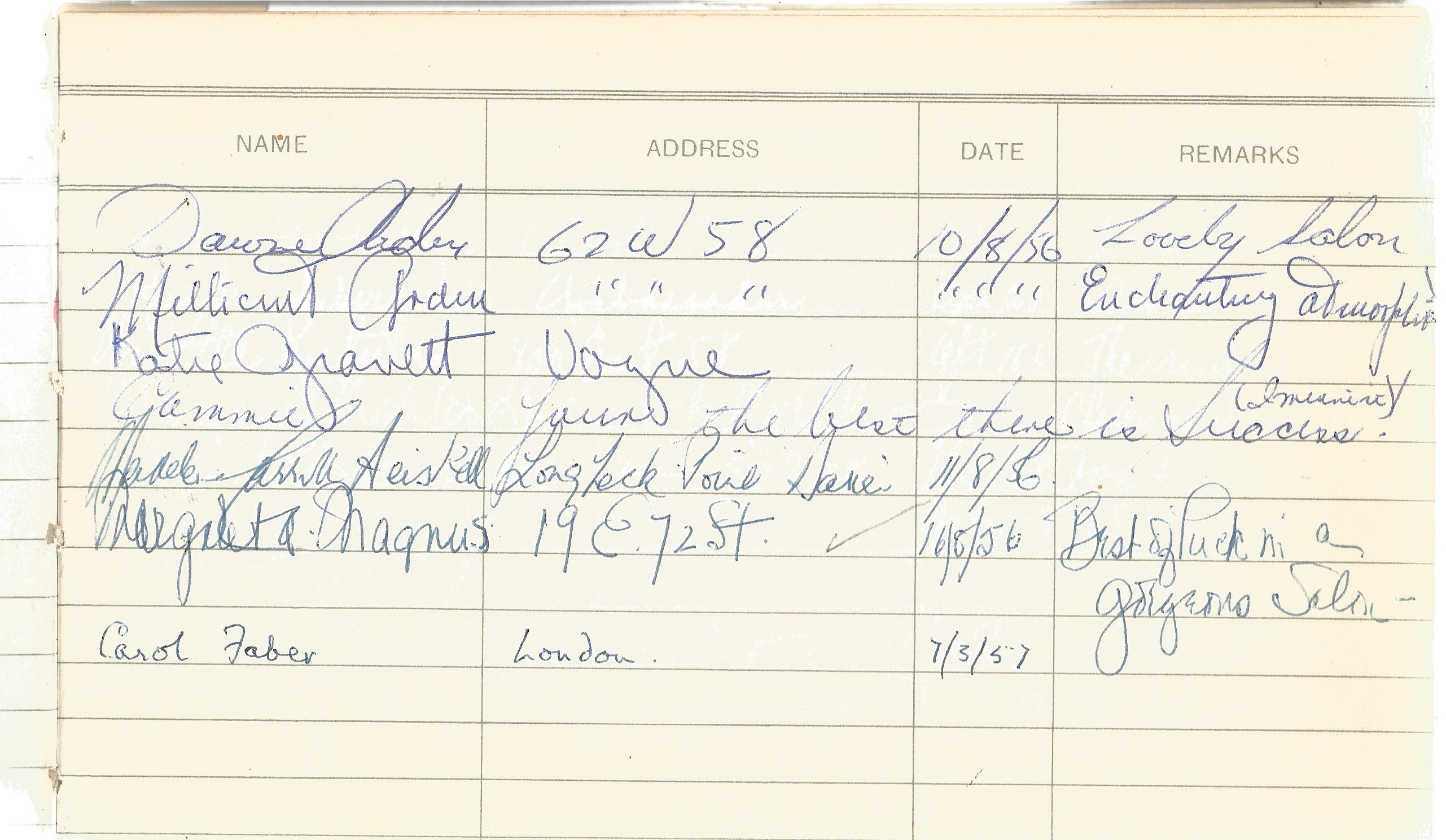 Vintage Guest Book belonging to JOHN BERNARD who was MD & ARTISTIC ADVISOR at THE HOUSE OF REVLON in - Image 2 of 10