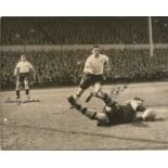 Terry Medwin and Bobby Smith signed 10x8 original black and white photo pictured in action for