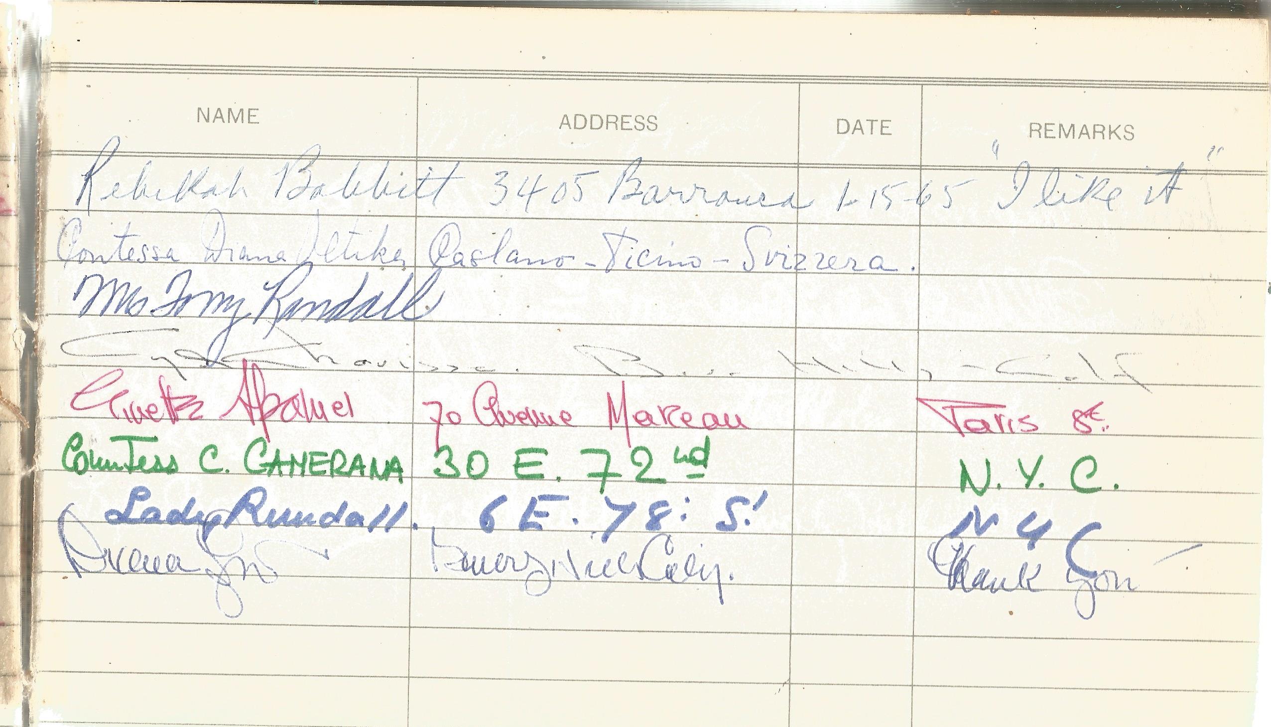 Vintage Guest Book belonging to JOHN BERNARD who was MD & ARTISTIC ADVISOR at THE HOUSE OF REVLON in - Image 9 of 10