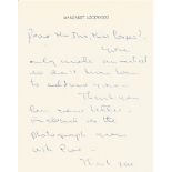 Margaret Lockwood hand written letter on headed paper signature could be clipped. Margaret Lockwood,