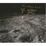 Apollo 14 Moonwalker Dr Ed Mitchell signed 12 x 12 inch b/w space book page showing Ed on the moon