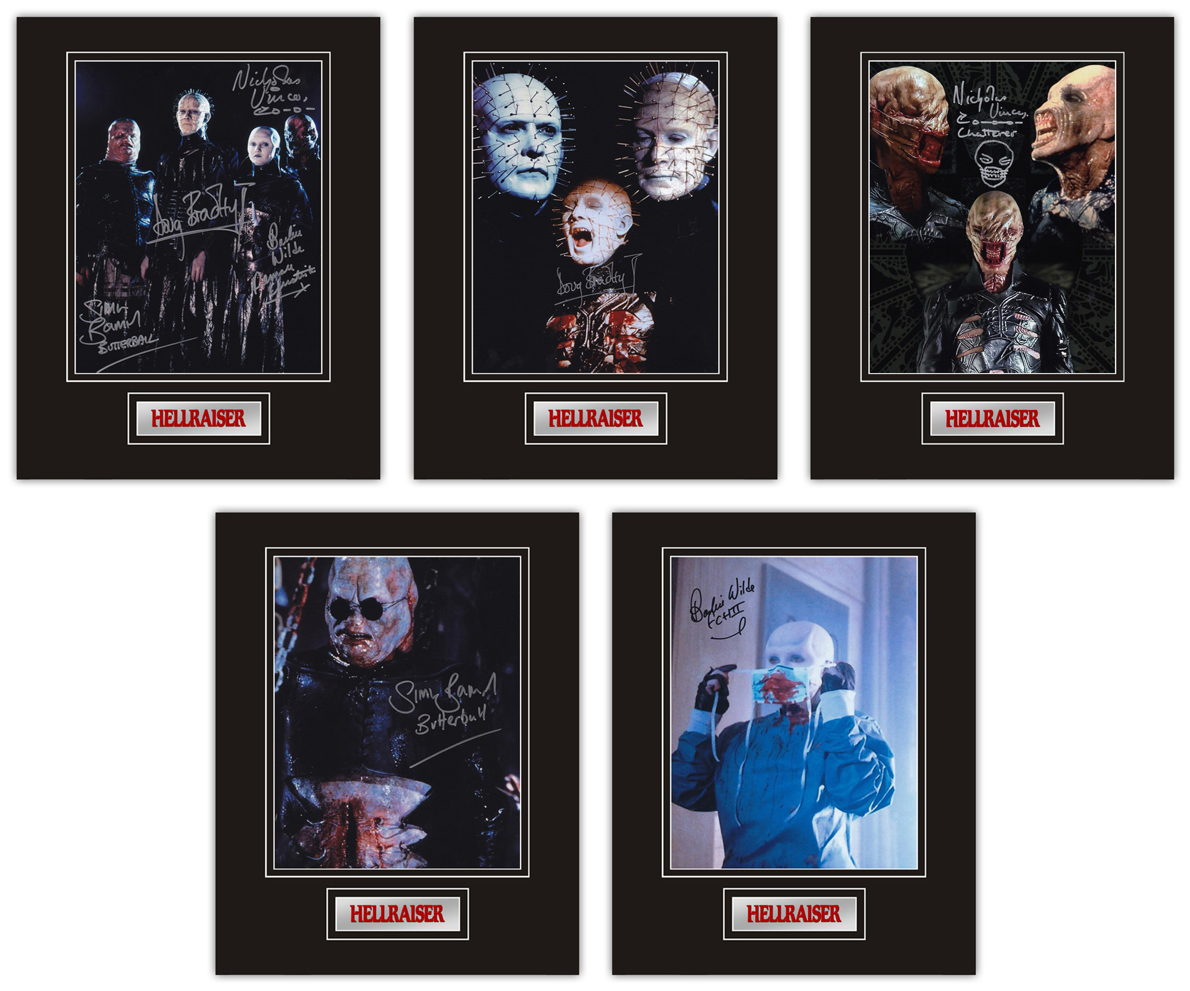 Set of 5 Stunning hand signed Hellraiser professionally mounted displays! This beautiful set of 5