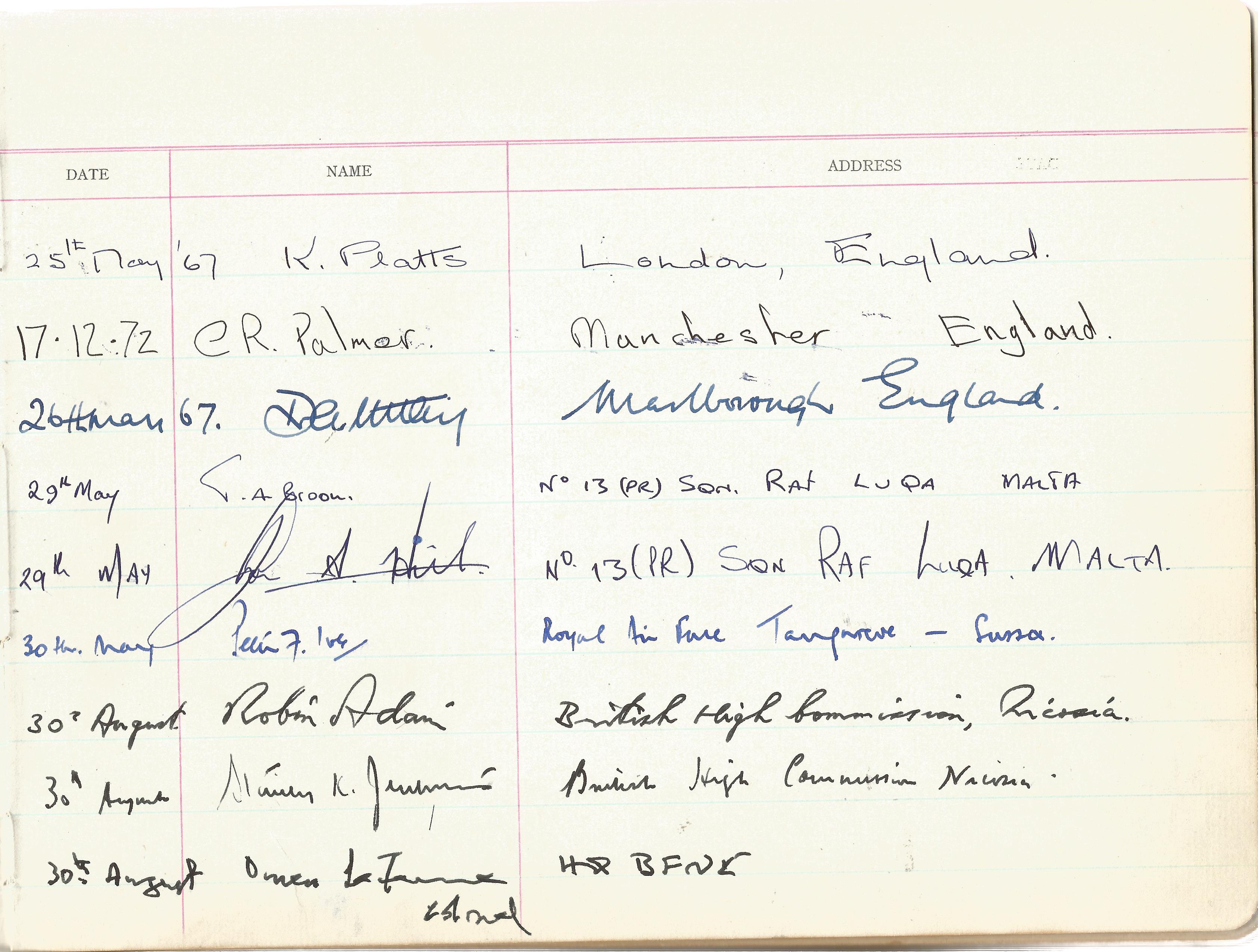 Visitors Book Collection Officers Mess RAF EPISKOPI BFPO53 dated August 1965 th July 1975 includes - Image 8 of 21