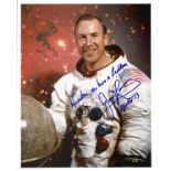 Apollo 13 Astronaut James Lovell signed rare 10 x 8 inch colour White space suit photo with scarce