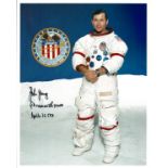 Apollo 16 Astronaut John Young signed rare 10 x 8 inch colour White space suit photo with scarce