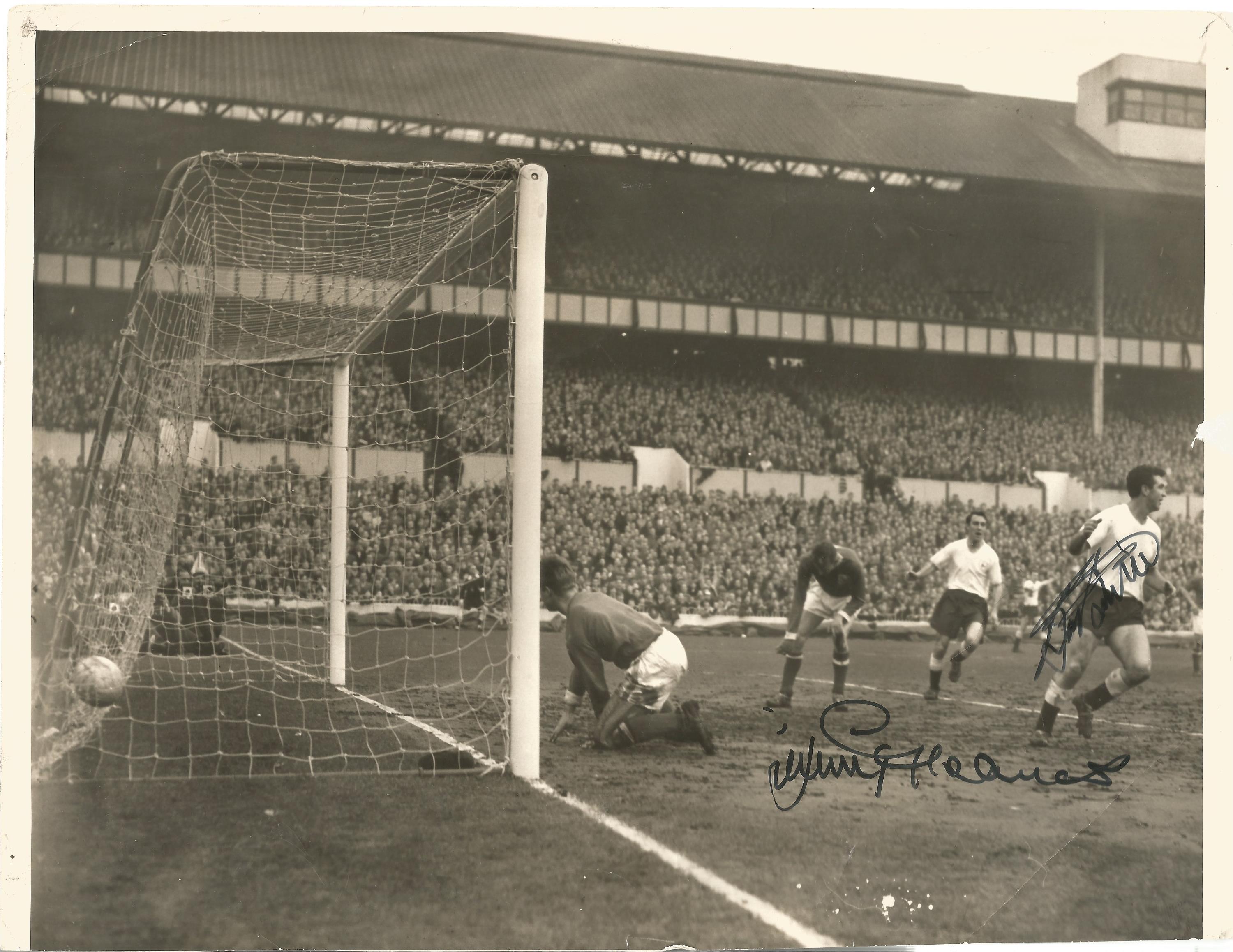 Jimmy Greaves and Bobby Smith signed original black and white vintage photo pictured in action for