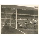 Jimmy Greaves and Bobby Smith signed original black and white vintage photo pictured in action for