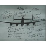 World War II Lancaster 10x8 black and white photo signed by 20 bomber command veterans includes F/