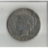 USA Silver Peace Dollar 1923, Liberty Head on one side and inverted Eagle on the other, from the
