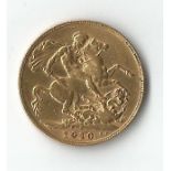 Gold Half Sovereign, King Edward VII 1910, Bare Head & George and the Dragon. We combine postage