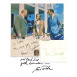 James Bond autographs Sean Connery piece from letter, Gert Frobe card and Honor Blackman album page.