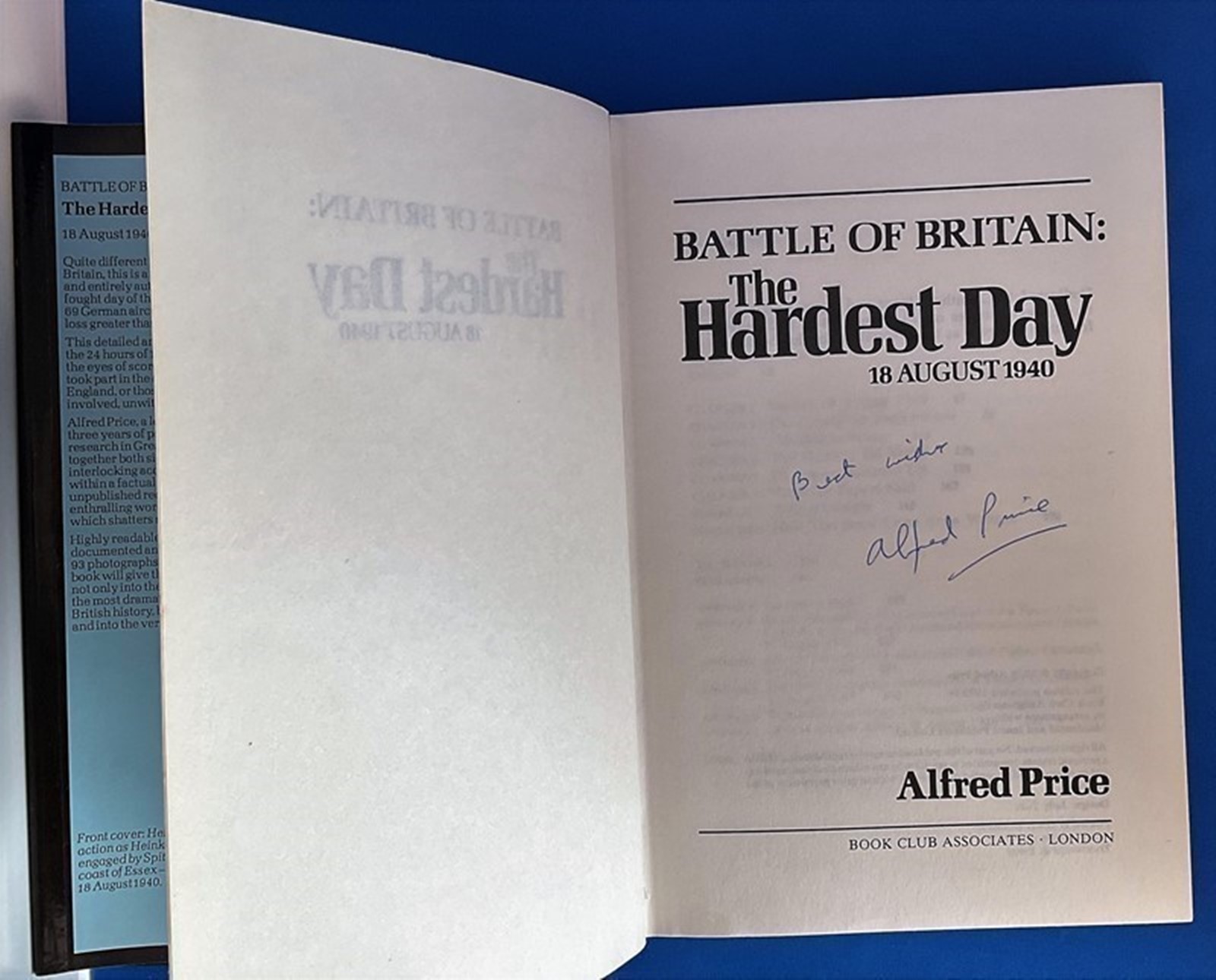 Alfred Price signed The Hardest Day hardback book about Battle of Britain