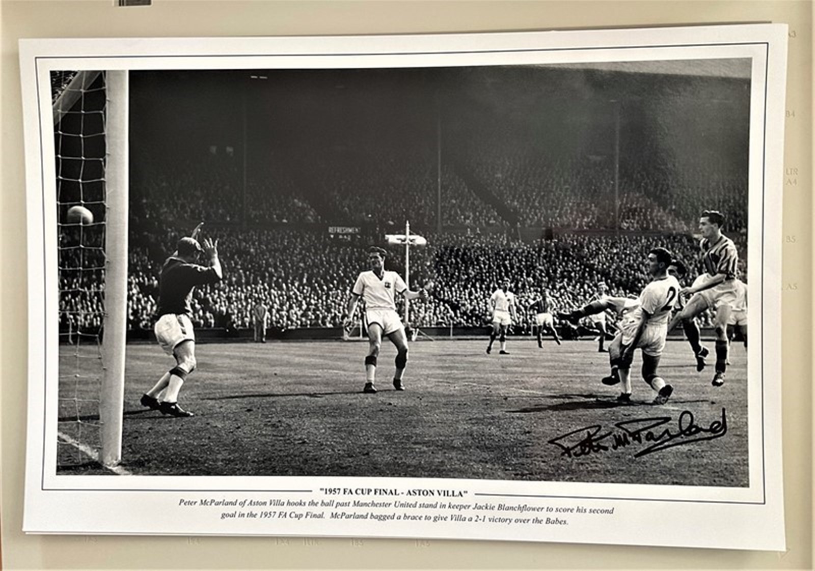 Football, Peter McParland signed 12x18 black and white photo.