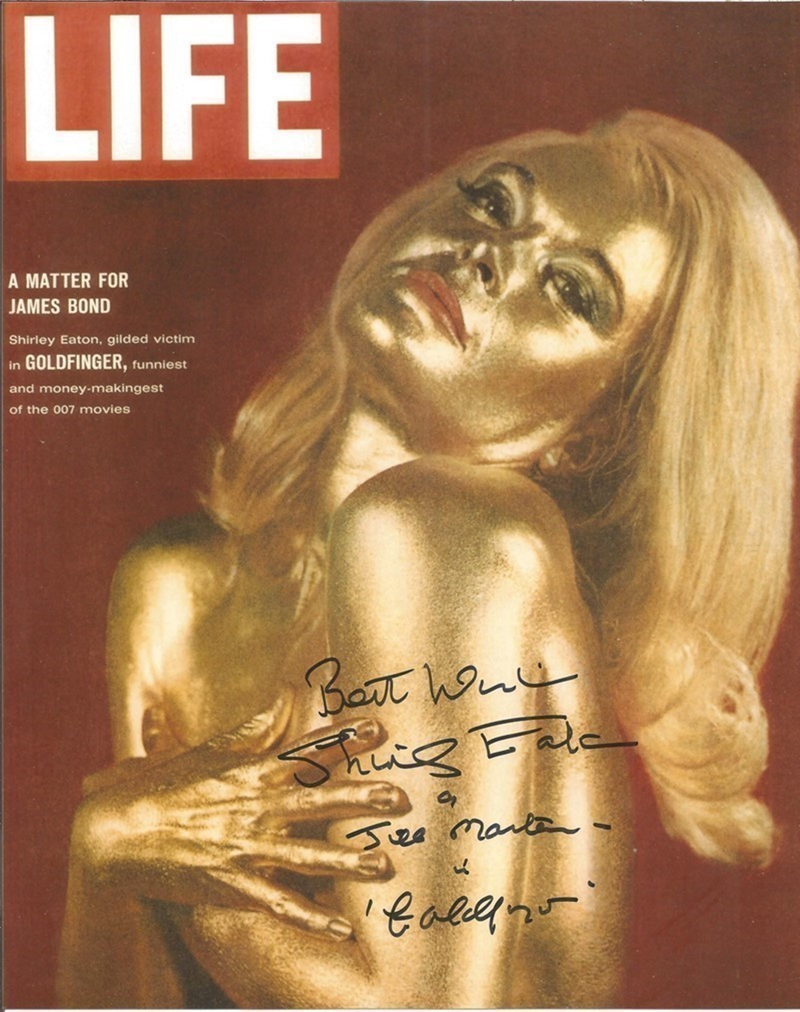 Shirley Eaton signed James Bond 10 x 8-inch colour photo from Goldfinger.