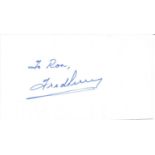 Tennis Legend Fred Perry signed white card.