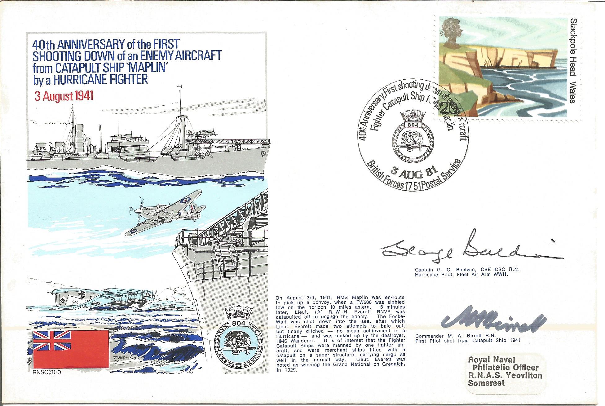 Rare Battle of Britain pilot Cdre M Birrell and Captain G.C. Baldwin signed Navy cover to commemorat