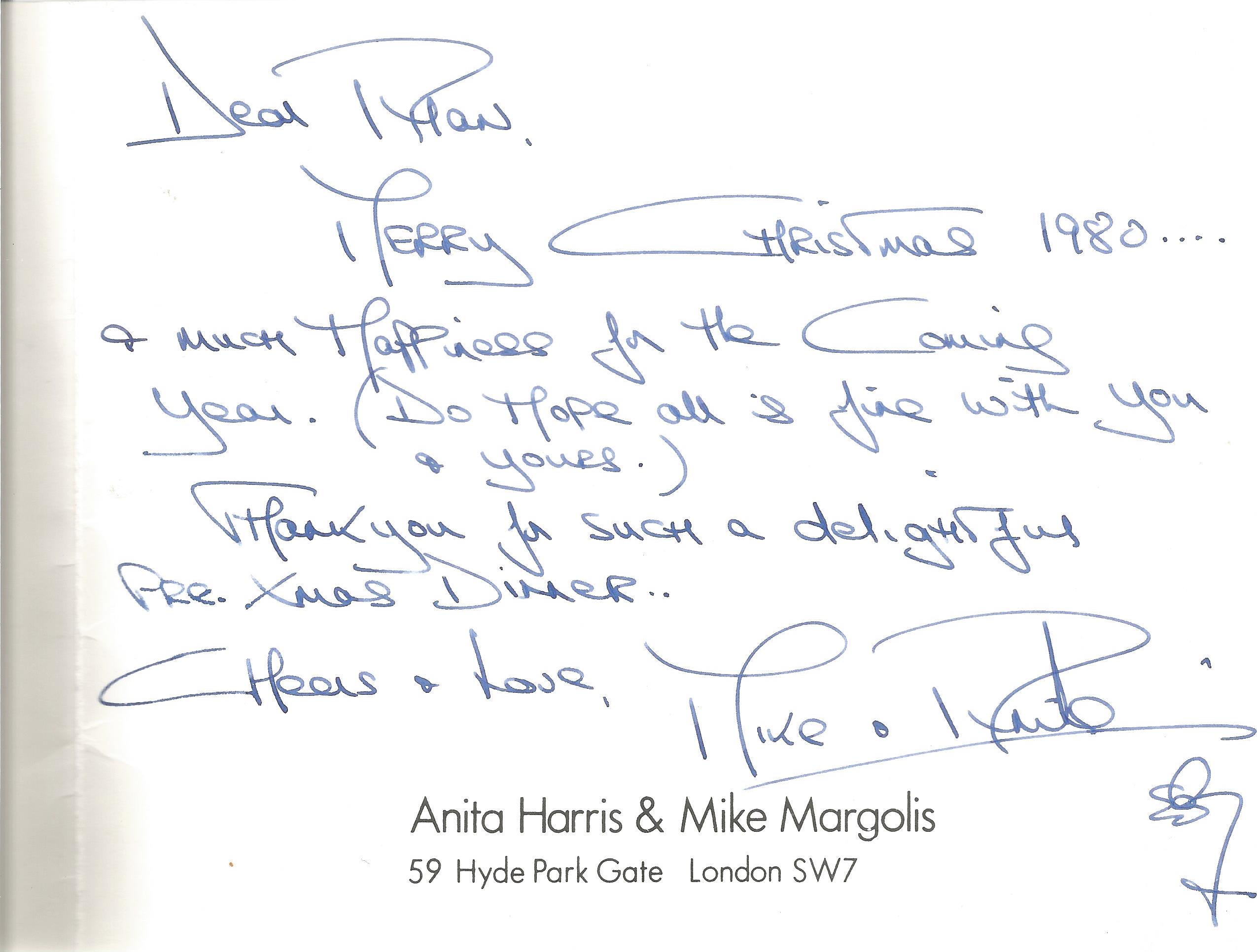 Anita Harris and Mike Margolis Christmas card, inscribed and dated 1980 - Image 2 of 2