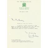 Leon Brittan Tls On House Of Commons Notepaper Dated 15 4 1980. Good condition. All autographs