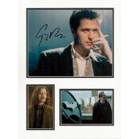 Gary Oldman autograph presentation. Mounted with one signed photo and one unsigned photo to