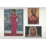Mary J Blige autograph presentation. Mounted with one signed photo and two unsigned photos to