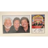 The Osmonds autograph presentation. Mounted with signed tour flyer and one unsigned photo to approx.