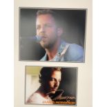 James Morrison autograph presentation. Mounted with one signed photo and one unsigned photo to