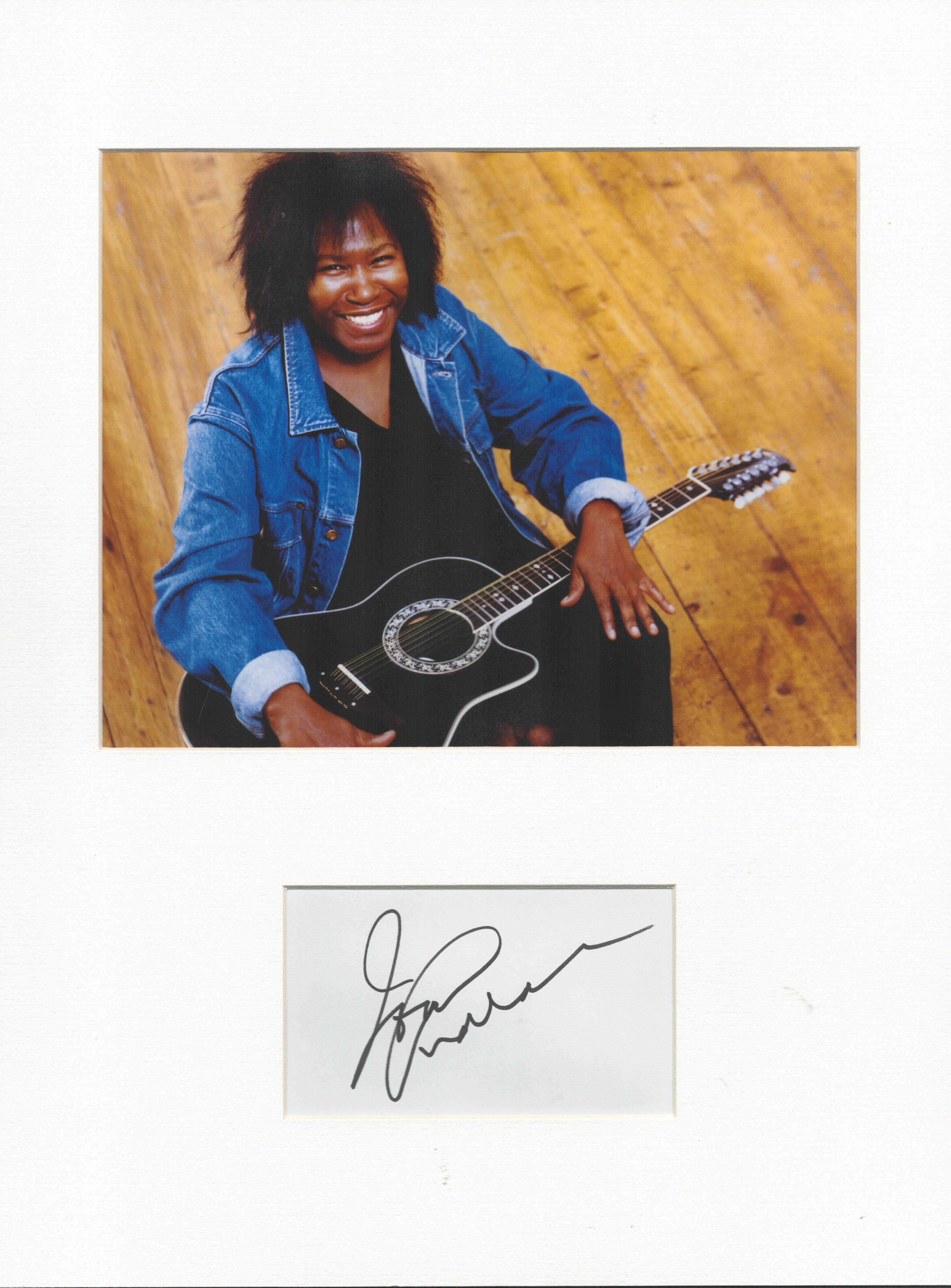 Joan Armatrading music, signature piece autograph presentation. Mounted with unsigned photo to